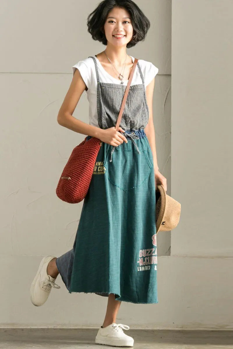 Korean Style Denim Suspender Skirt