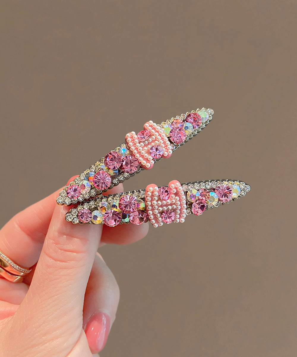 Pink Alloy Zircon Pearl Graphic Hairpin