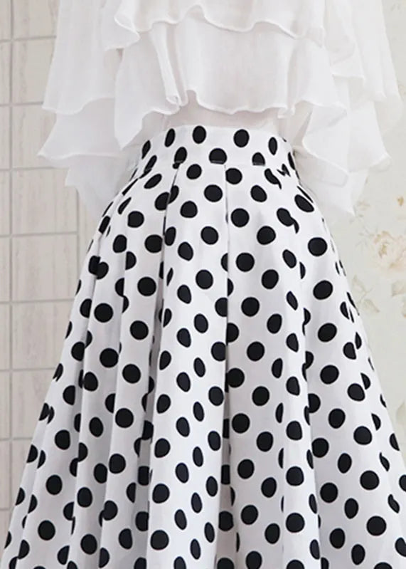 Organic White Dot Print High Waist a Line Skirt