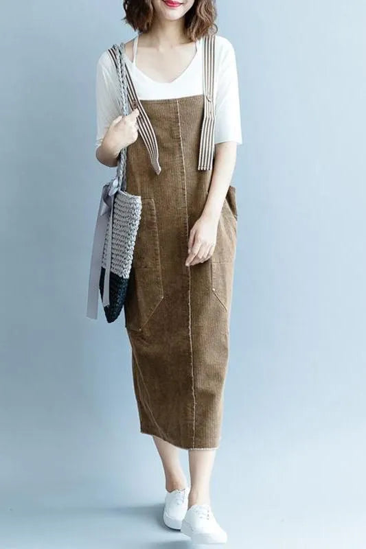 Coffee Corduroy Dresses Autumn Outfits