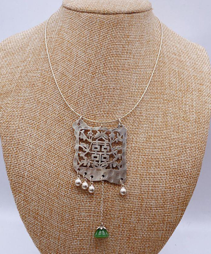 Silk Sterling Silver Jade Tassel Lariat Necklace