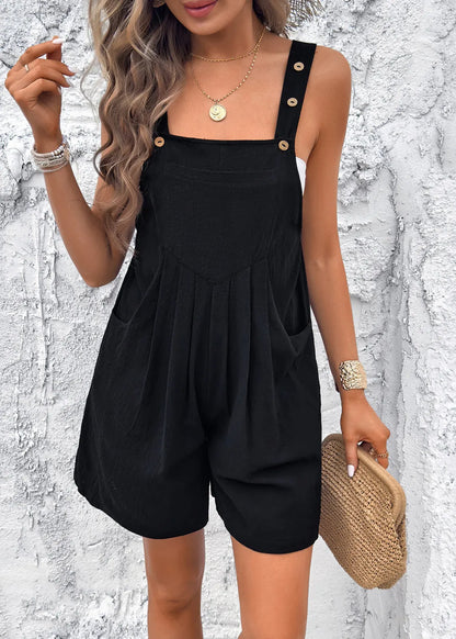 Summer Blue Pockets Shoulder Strap Short Jumpsuit