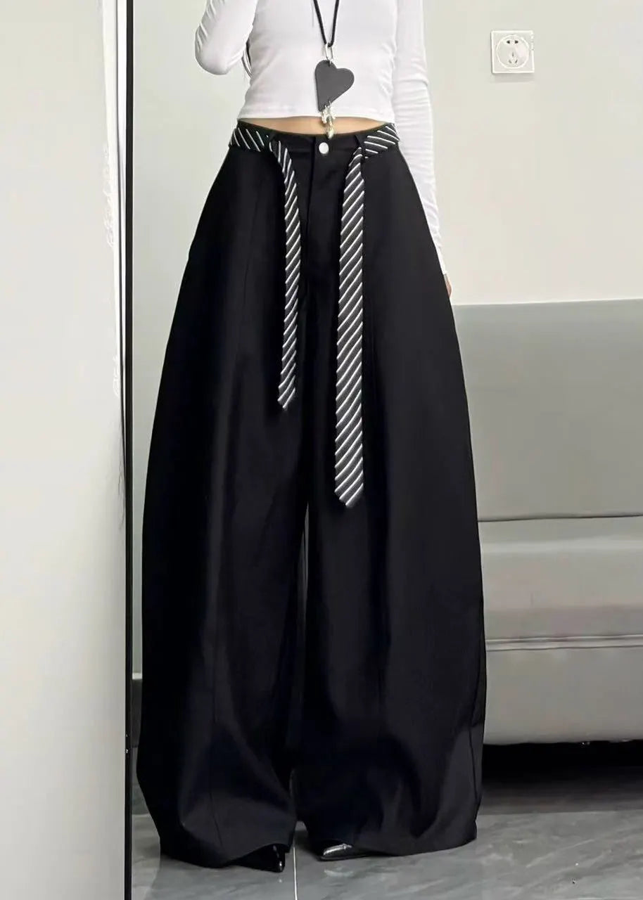 Black Oversized Cotton Wide Leg Pants Trousers Spring