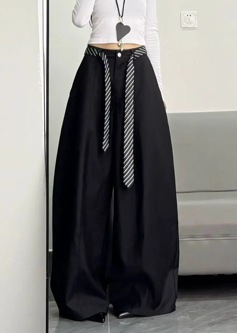 Black Oversized Cotton Wide Leg Pants Trousers Spring