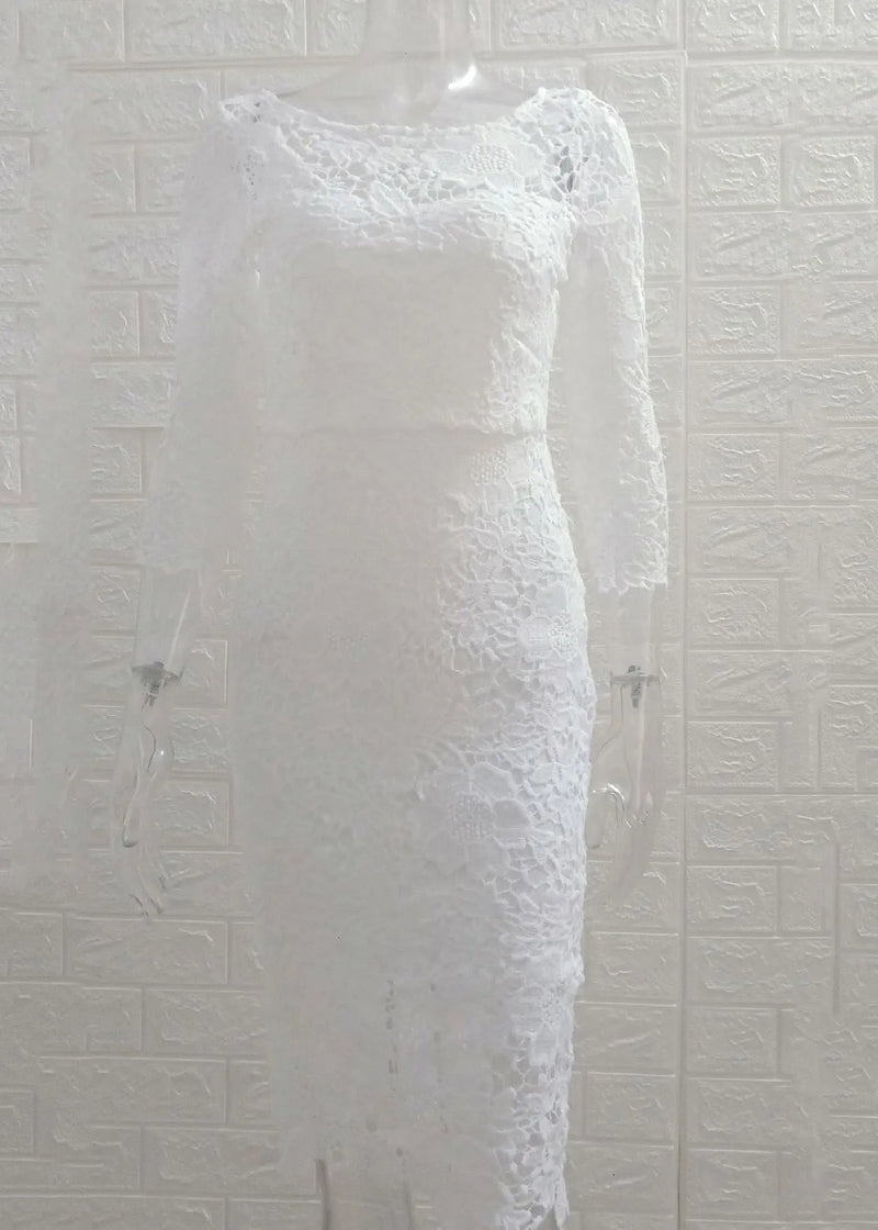 Slim Fit White Hollow Out Lace Dress Summer