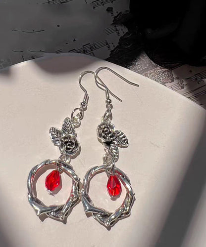 Boutique Silk Sterling Silver Crystal Rose Drop Earrings