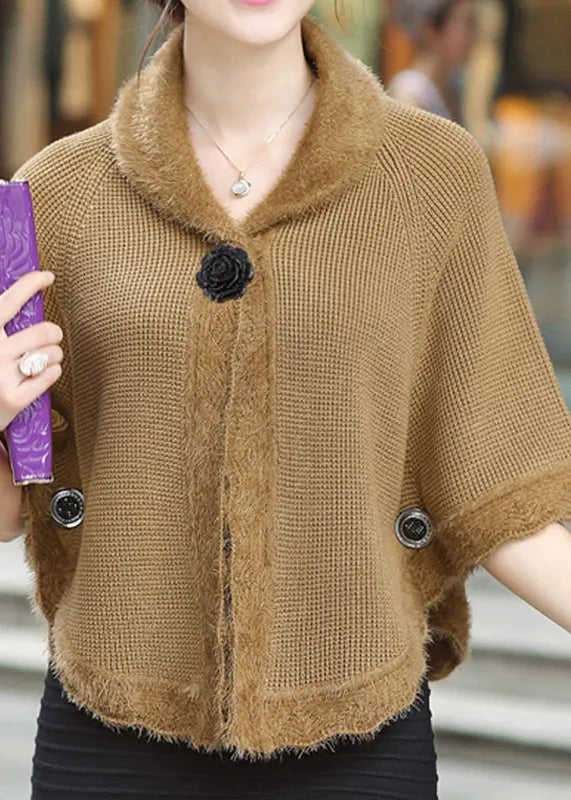 Camel Peter Pan Collar Knit Cardigan Fall