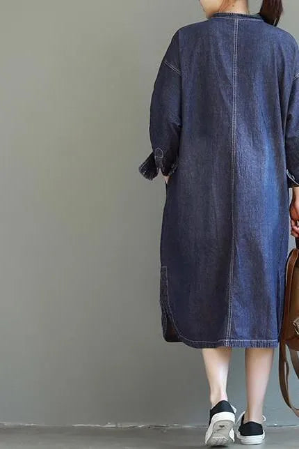 Loose Blue Maxi Denim Dresses Spring Outfits