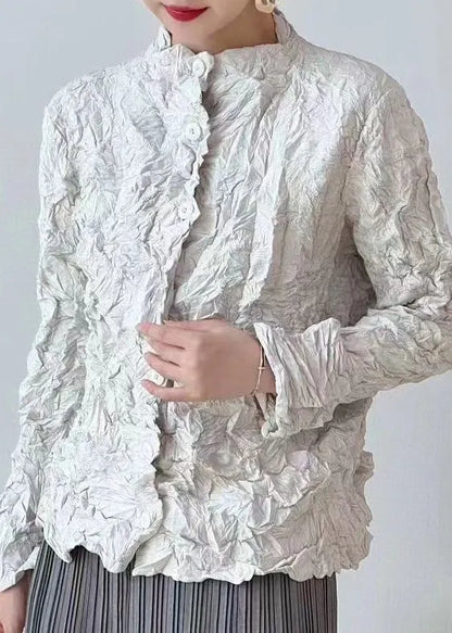 Green Wrinkled Button Cotton Thin Cardigan Coats Spring