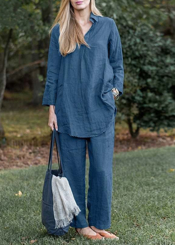 Grey Tops and Pants Cotton Two Pieces Set Long Sleeve