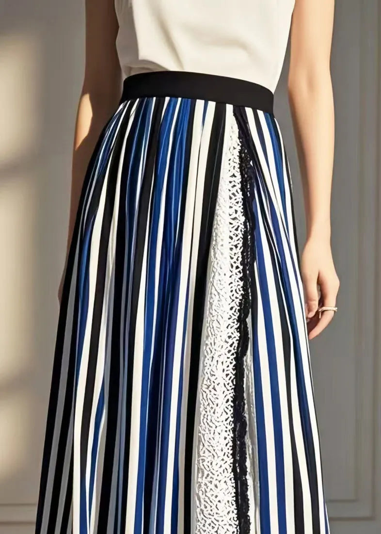 Asymmetrical Patchwork Striped Cotton Skirt Summer