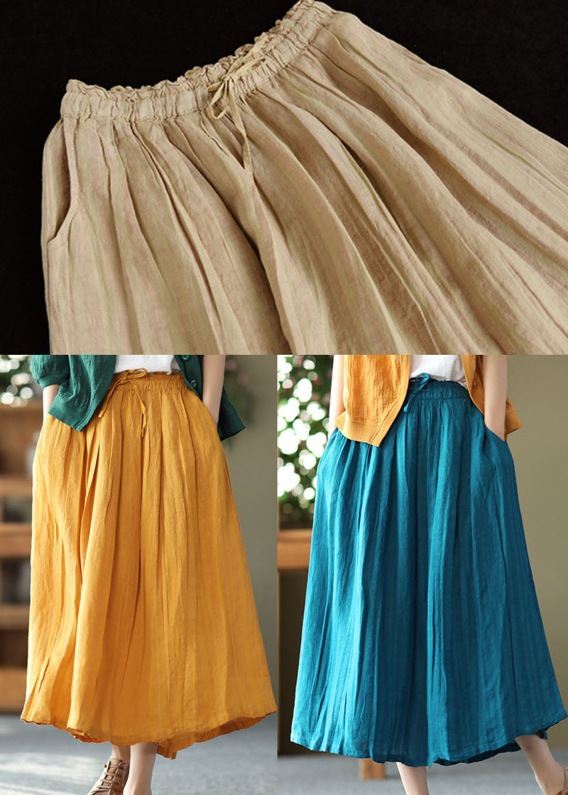 Blue Exra Large Hem Linen Skirts Drawstring Wrinkled Summer