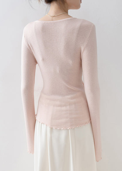 Pink V Neck Bow Knit Top Flare Sleeve