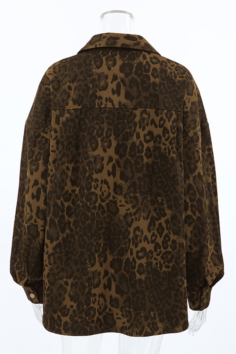 Street Leopard Print Buttons Turndown Collar Tops