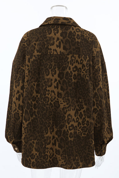 Street Leopard Print Buttons Turndown Collar Tops
