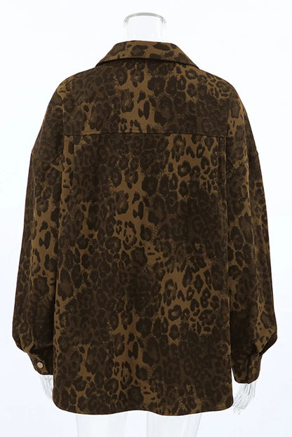 Street Leopard Print Buttons Turndown Collar Tops
