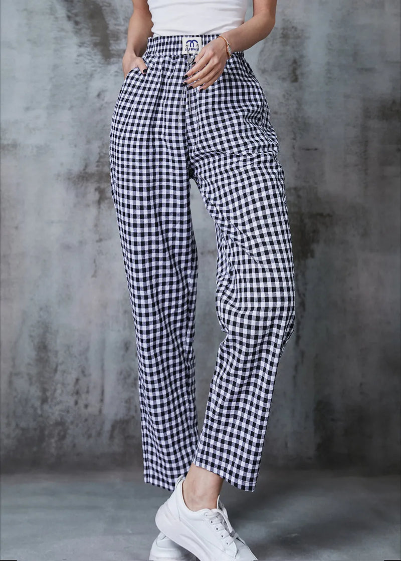 Grey Oversized Plaid Linen Pants Summer