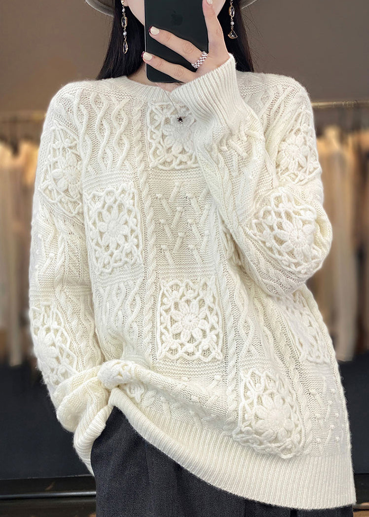 Boutique Beige O Neck Woolen Sweater Fall