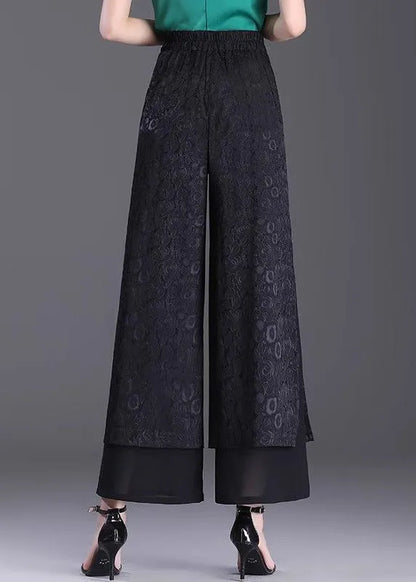 Chinese Style Green High Waisted Jacquard Straight Leg Pants Summer
