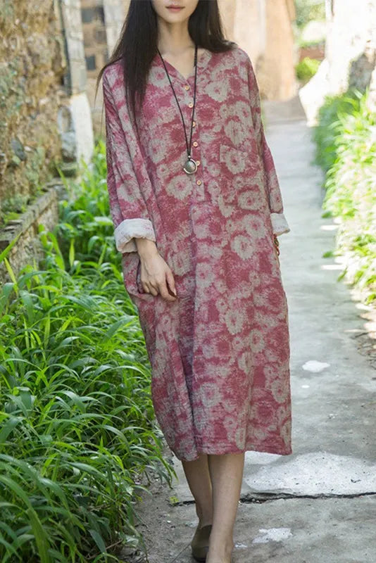 -cotton Linen Loose Fitting Dress