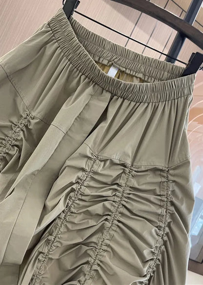 Loose Khaki Drawstring Elastic Waist Cotton Skirt Summer