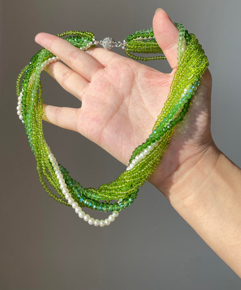 Green Crystal Resin Layered Gratuated Bead Necklace