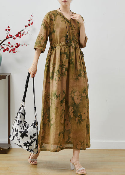 Cinched Print Cotton Long Dress Summer
