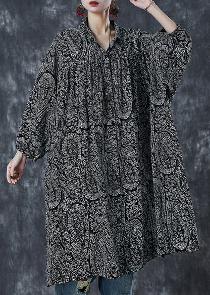 Black Oversized Print Cotton Shirt Dress Spring