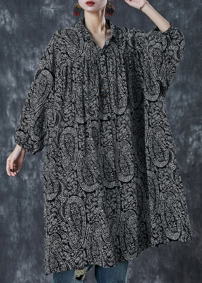Black Oversized Print Cotton Shirt Dress Spring
