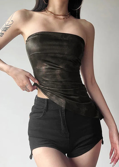 Black Strapless Slim Fit Backless Short Top Summer