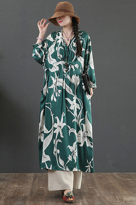 -spring New Cotton Linen Dress Yellow Print Long Dress