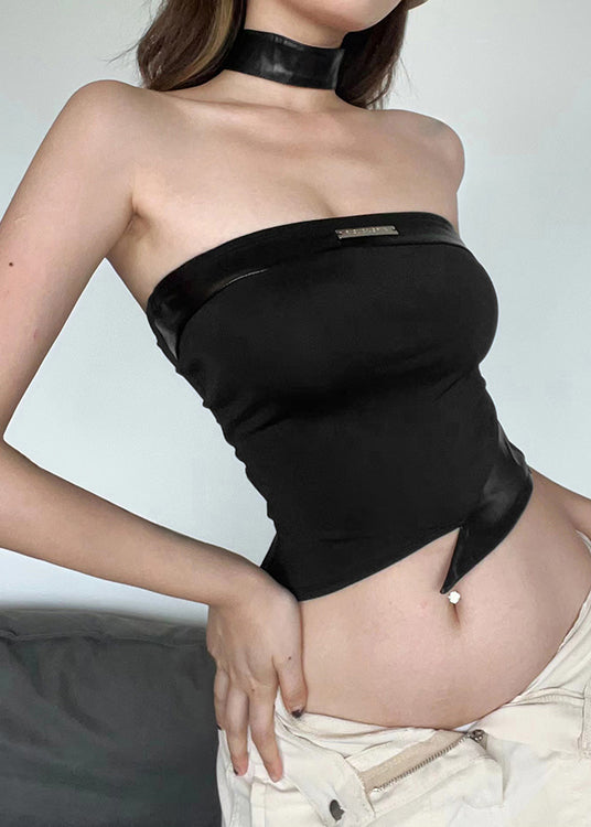 Black Asymmetrical Strapless Tank Top