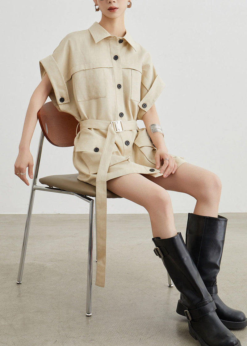 Khaki Workwear Style Pockets T-shirt Dress Summer