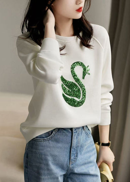 Grey O Neck Sequins Cotton Sweatshirt Spring