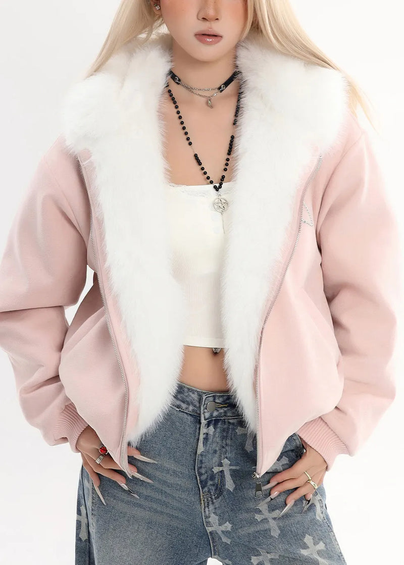 Pink Rabbit Ears Hooded Fleece Wool Lined Jacket Winter