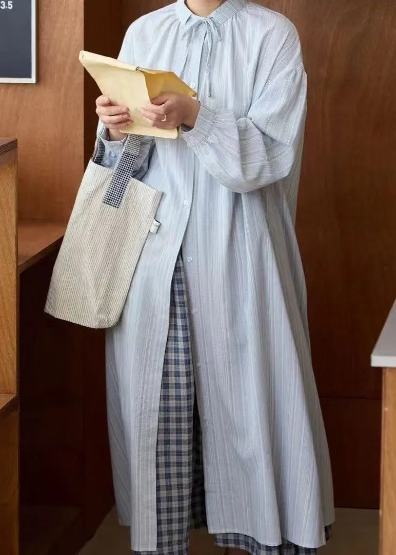 Natural Apricot Peter Pan Collar Striped Button Maxi Dress