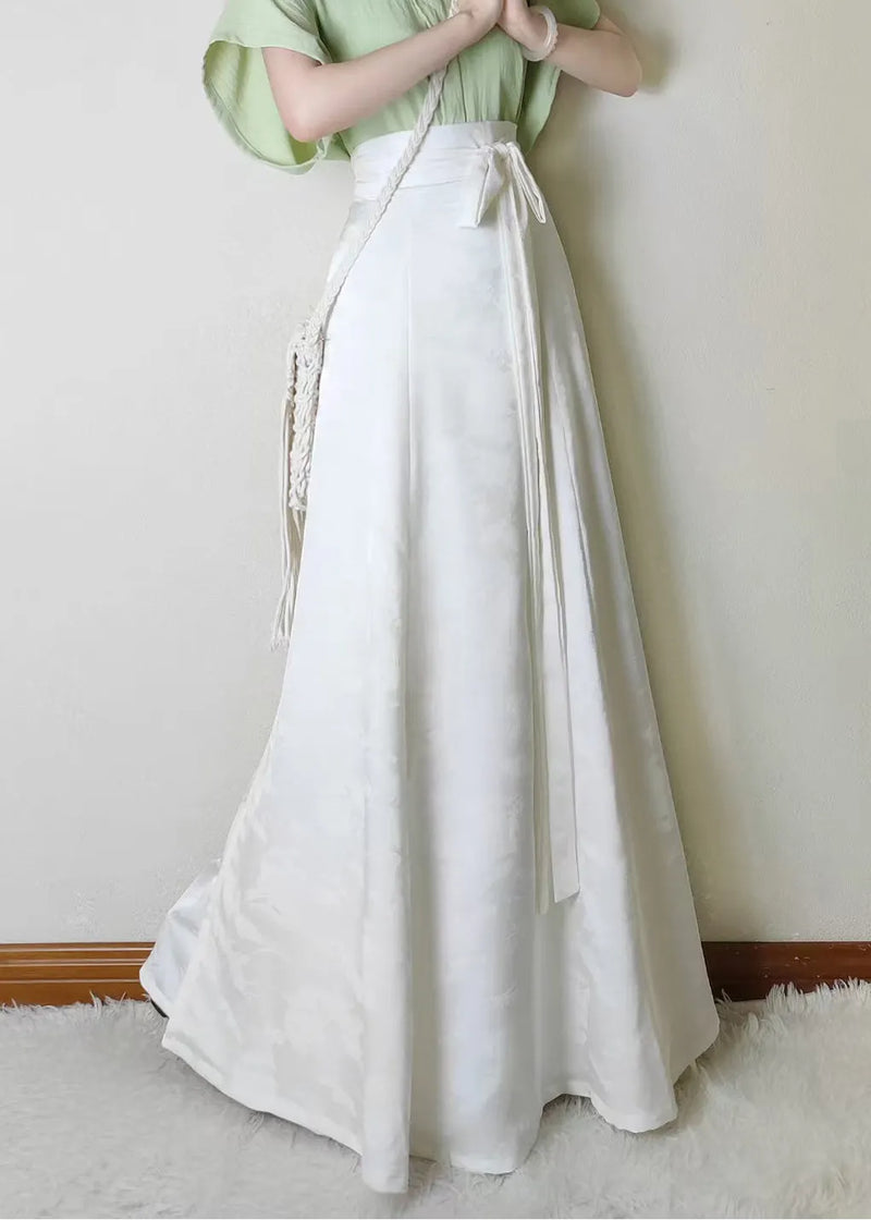 White Jacquard Silk a Line Skirts Fall