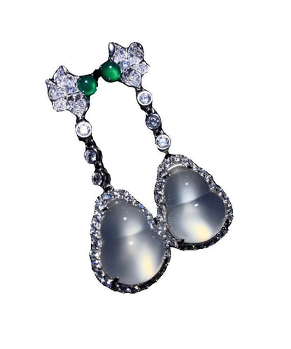 Nude Sterling Silver Inlaid Zircon Jade Gourd Drop Earrings