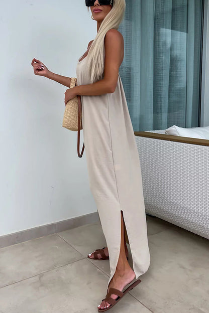 Color Resort Style Spaghetti Strap Backless Maxi Dress