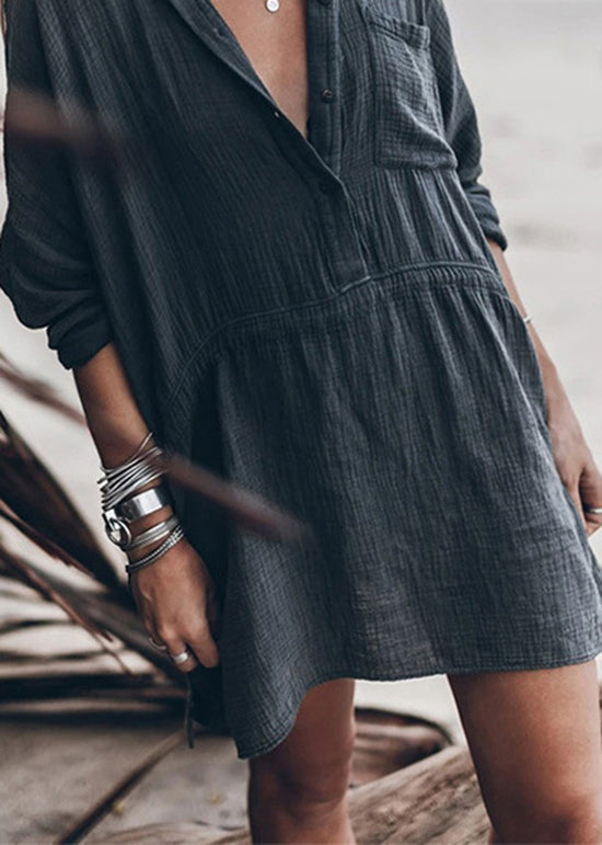 White Peter Pan Collar Drawstring Cotton Shirts Dresses Spring