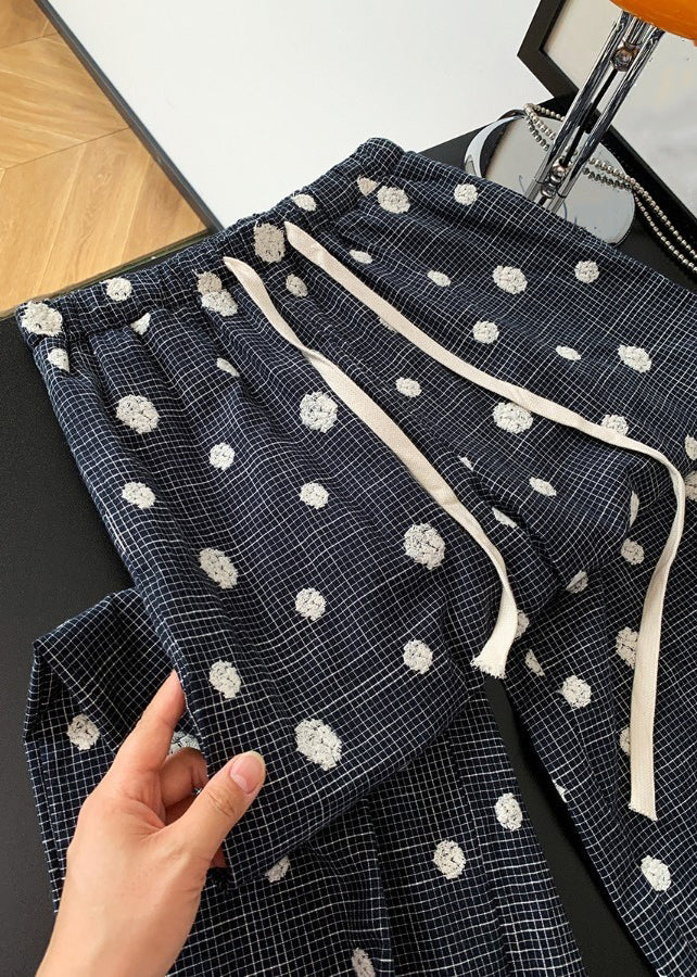 Black Embroidered Tie Waist Wide Leg Pants Fall