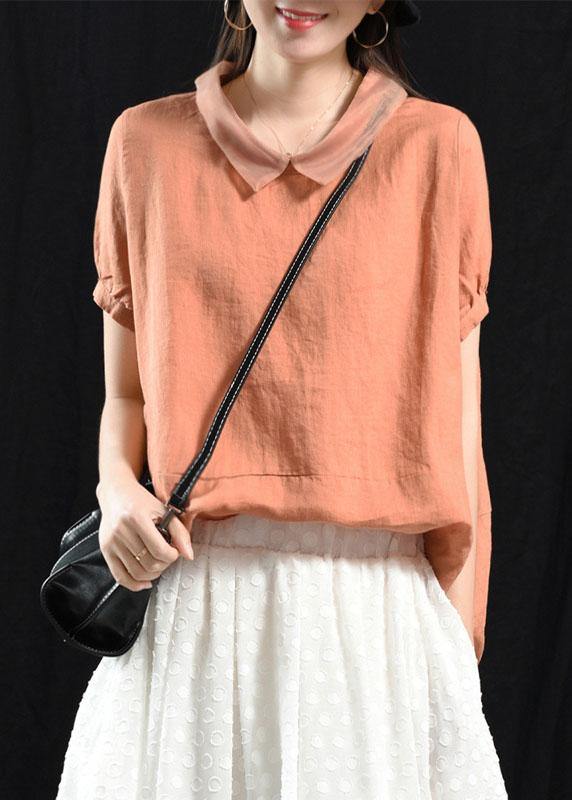 White Patchwork Turn-down Collar Summer Short Sleeve Top