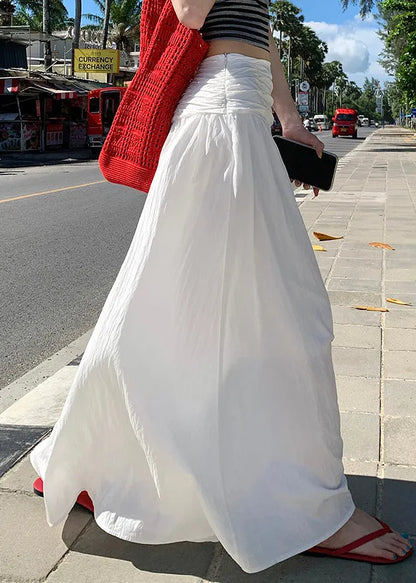 Art White Wrinkled Cotton Skirts Summer