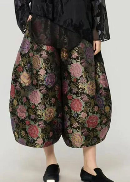 Print Elastic Waist Crop Lantern Pants Fall