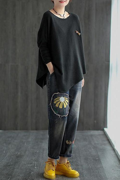Pure Color Irregular Hem Sweater