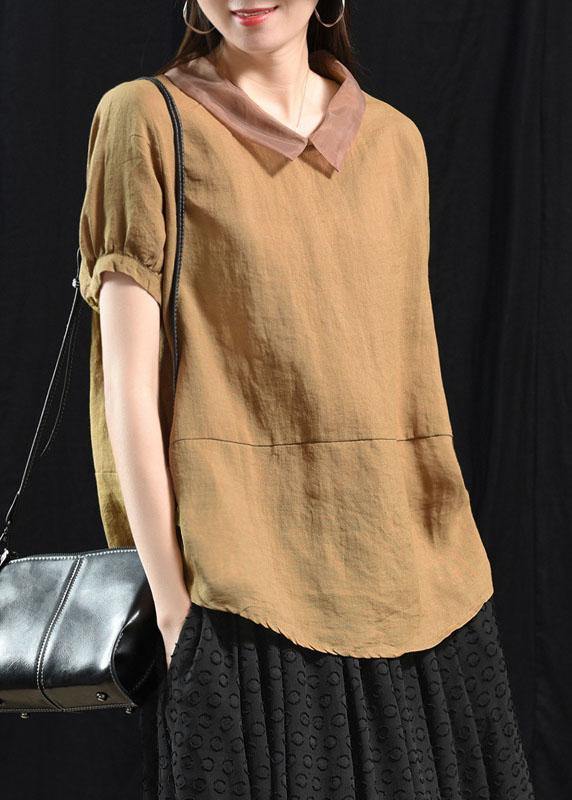 White Flower Patchwork Turn-down Collar Summer Short Sleeve Top