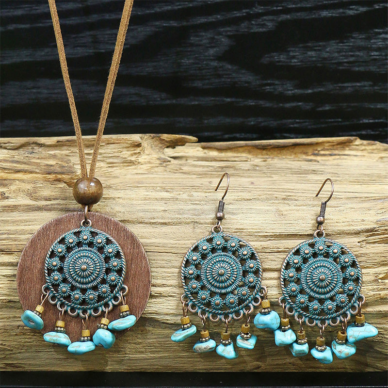 Alloy Wood Pendant Pendant Geometric Earring Set