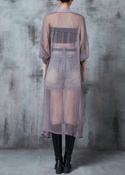 Grey Tulle Upf 50+ Cardigans Oversized Side Open Summer