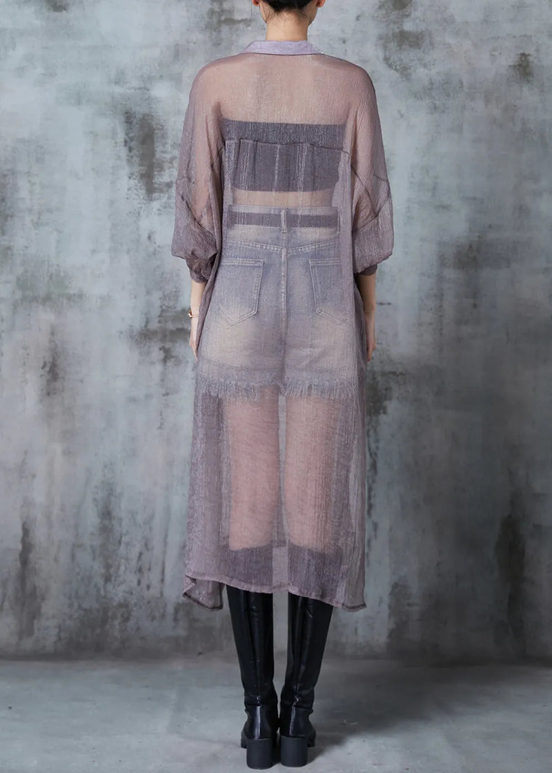 Grey Tulle Upf 50+ Cardigans Oversized Side Open Summer