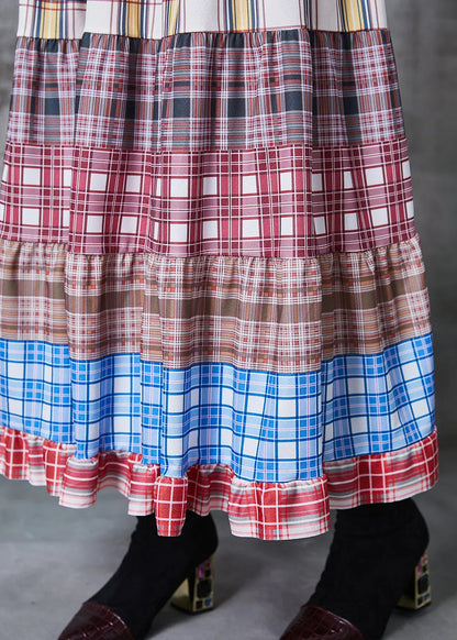 Colorblock Patchwork Cotton Skirts Plaid Exra Large Hem Summer